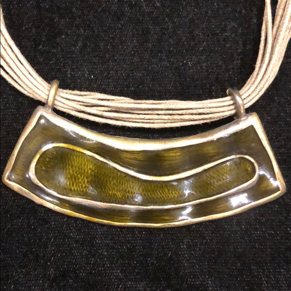 Metal Olive Necklace on a thin, olive rope string.